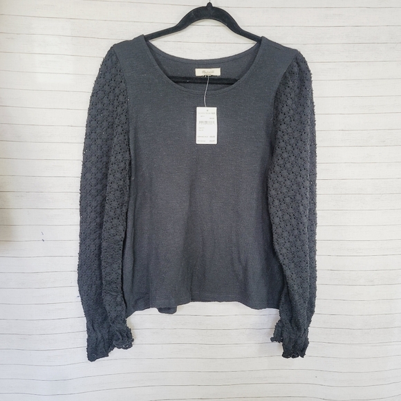 Madewell Tops - MADEWELL MIXED MEDIA EYELET SLEEVE SHIRT, SZ MEDIUM